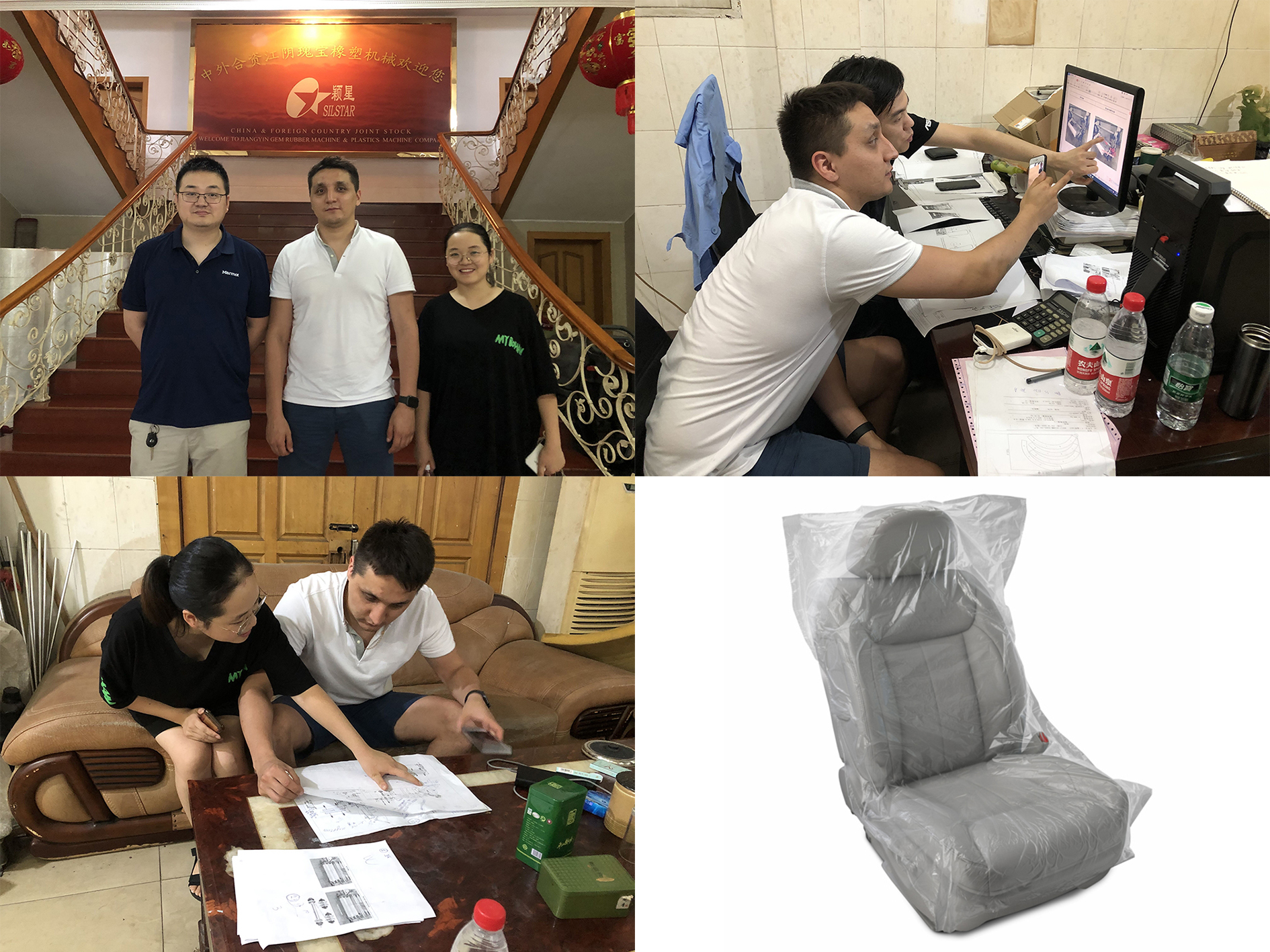 Russian customer came here to take part in the design of the rolling car seat cover machine!