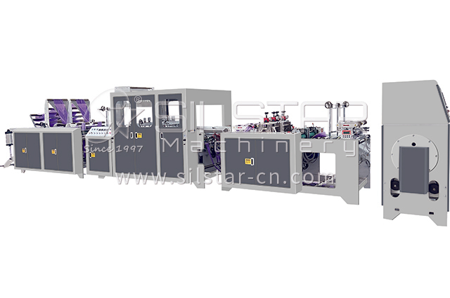 1-1-3 Star seal swing roller rotary die cut perforated t-shirt garbage bag on roll making machine 640425-0723